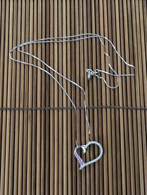 14k Spinel, Diamond White Gold Heart Chain Necklace